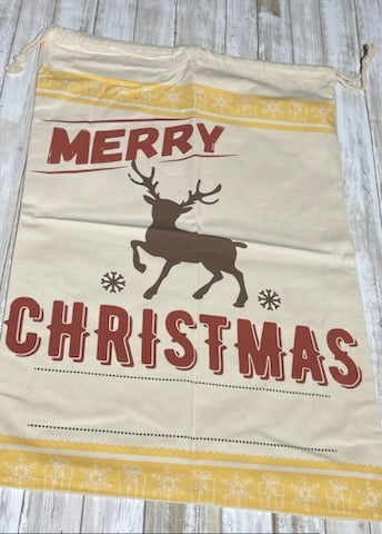 Merry Christmas Reindeer Gift Bag - Large Holiday Sack